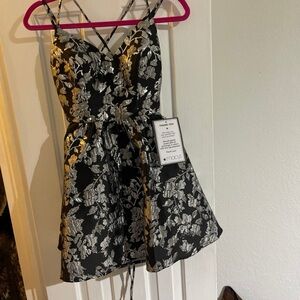 B Darlin Black and Silver Floral Mini Dress brand new